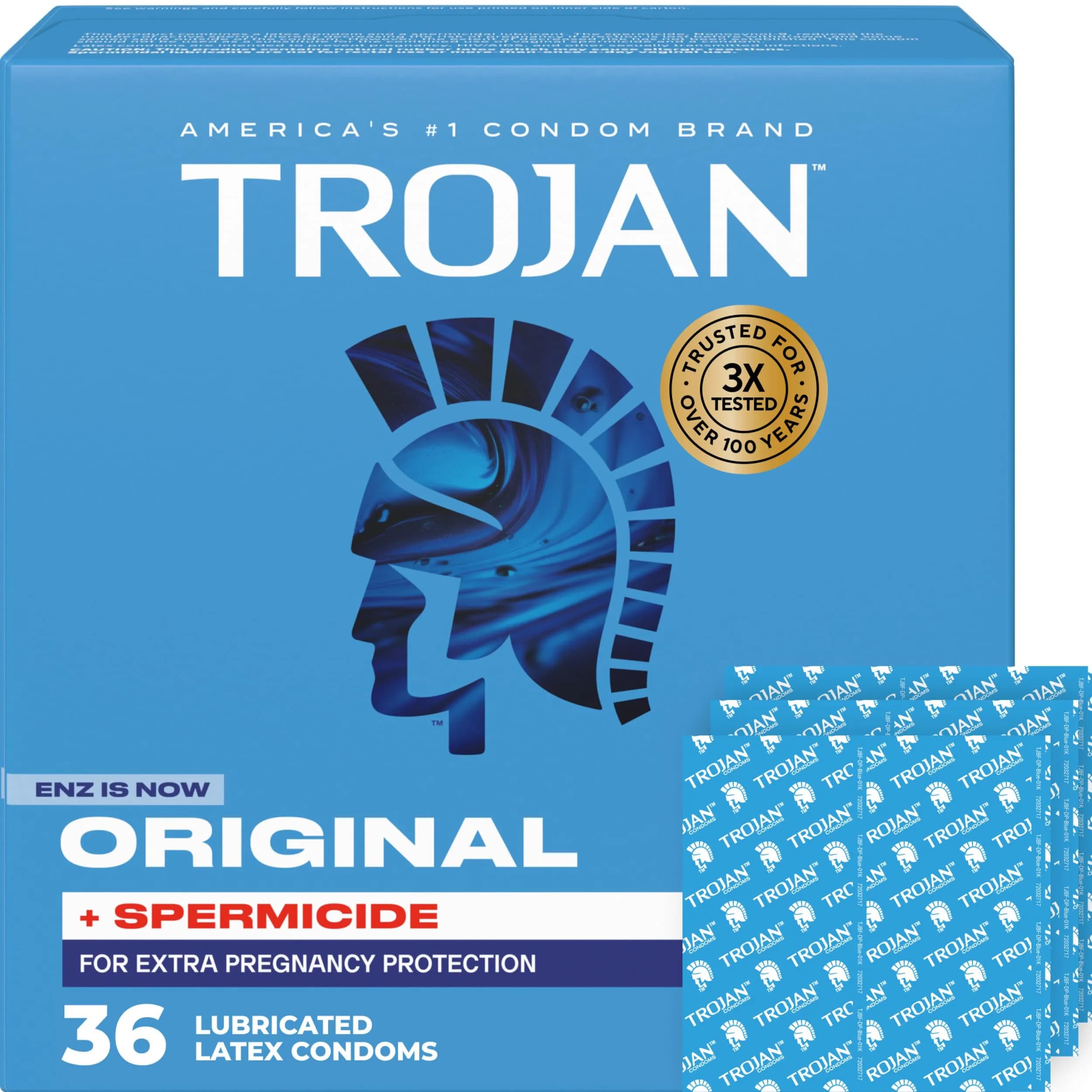 TROJAN ENZ Spermicidal Condoms 36 Count | Classic Protection with Added Spermicide