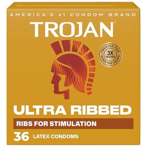 TROJAN Ultra Ribbed Premium Condoms for Ultra Stimulation, 36 Count Pack thumbnail 1