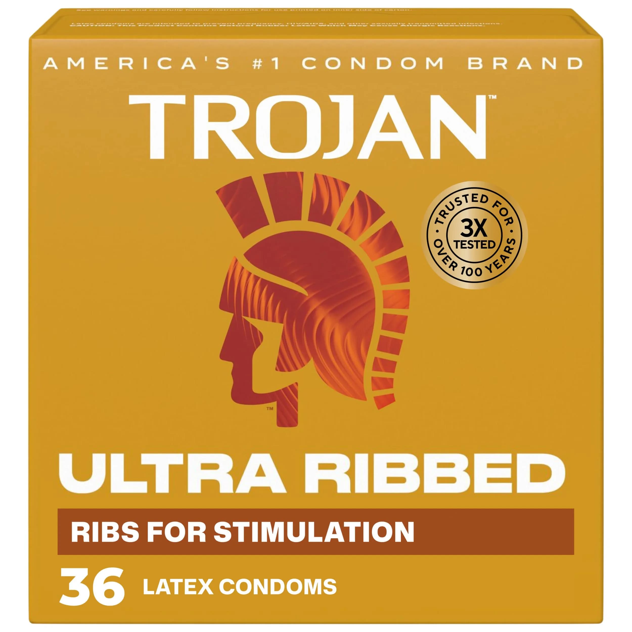 TROJAN Ultra Ribbed Condoms 72 Count (Pack of 2) | Deep Ribs for Partner Stimulation — Ultra Ribbed Premium