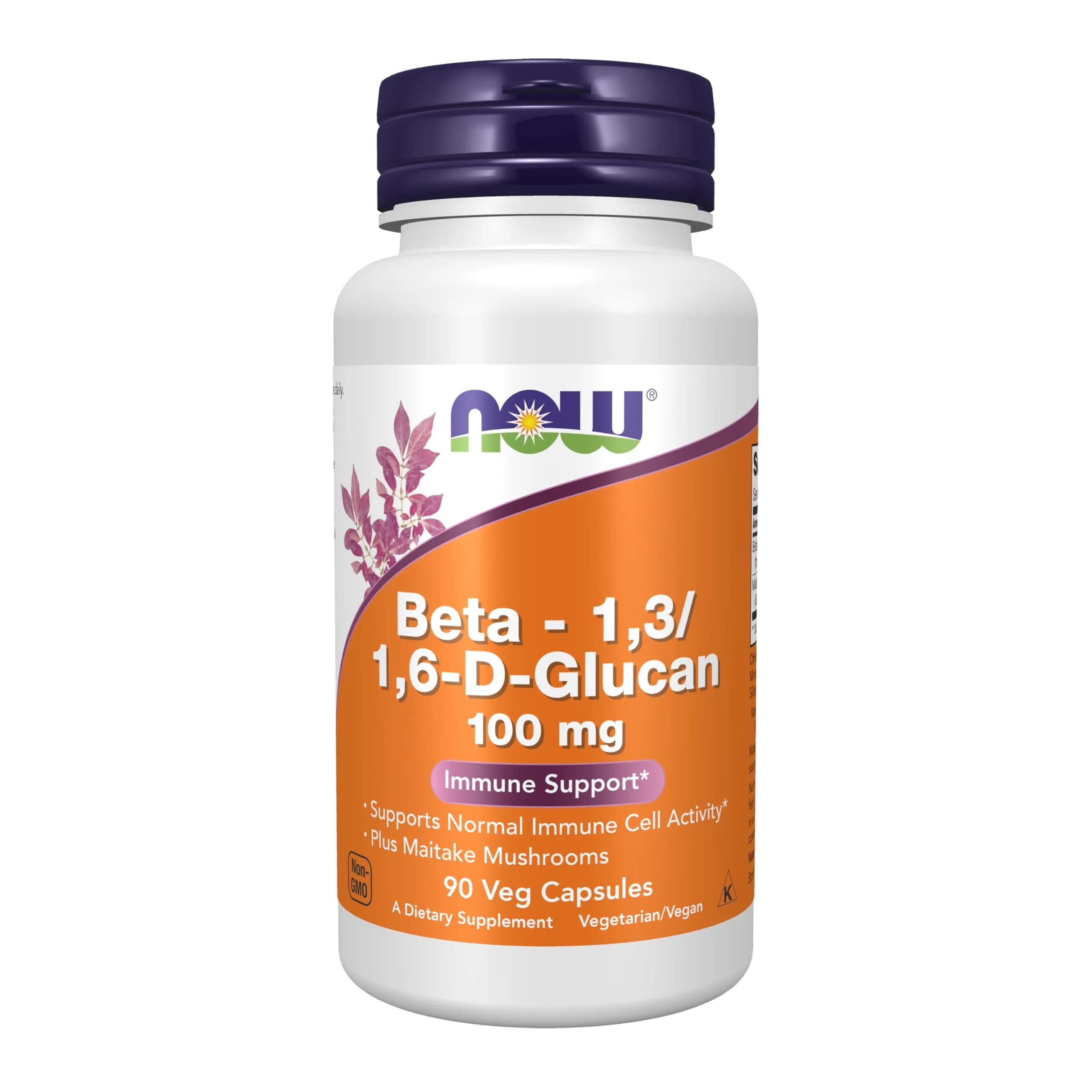 NOW Foods Beta 1,3/1,6- D-Glucan 100 mg with Maitake Mushrooms 90 Veg Capsules | Immune Support from USA — Beige W/Speckles