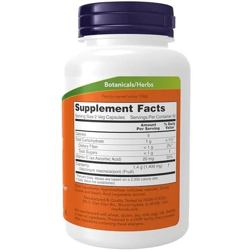 NOW Cranberry Caps with Vitamin C 100 Veg Caps | Urinary & Immune Support thumbnail 2