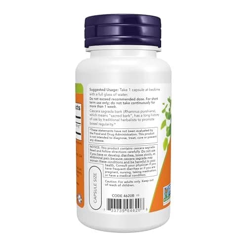 NOW Foods Cascara Sagrada 450 mg Herbal Regularity Supplement 100 Veg Capsules | Promotes Bowel Function thumbnail 3