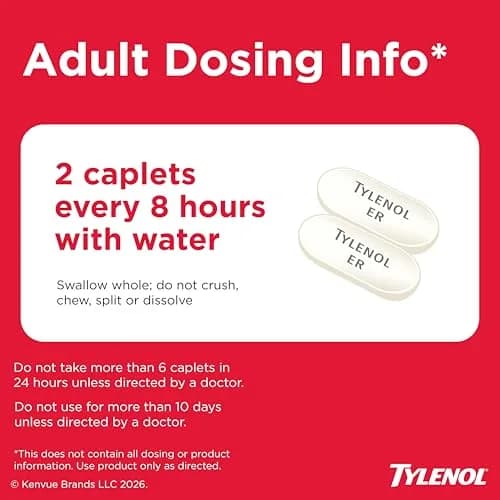 Tylenol 8-Hour Extended Release Caplets, 650 mg Acetaminophen, 100 Count | Pain Relief for Adults thumbnail 6