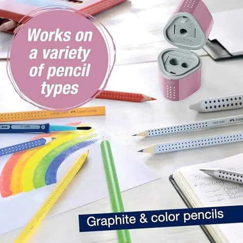Faber-Castell Grip Trio Pencil Sharpener Rose Shadows | 3-in-1 Manual Sharpener for Graphite, Color, Jumbo Pencils thumbnail 5