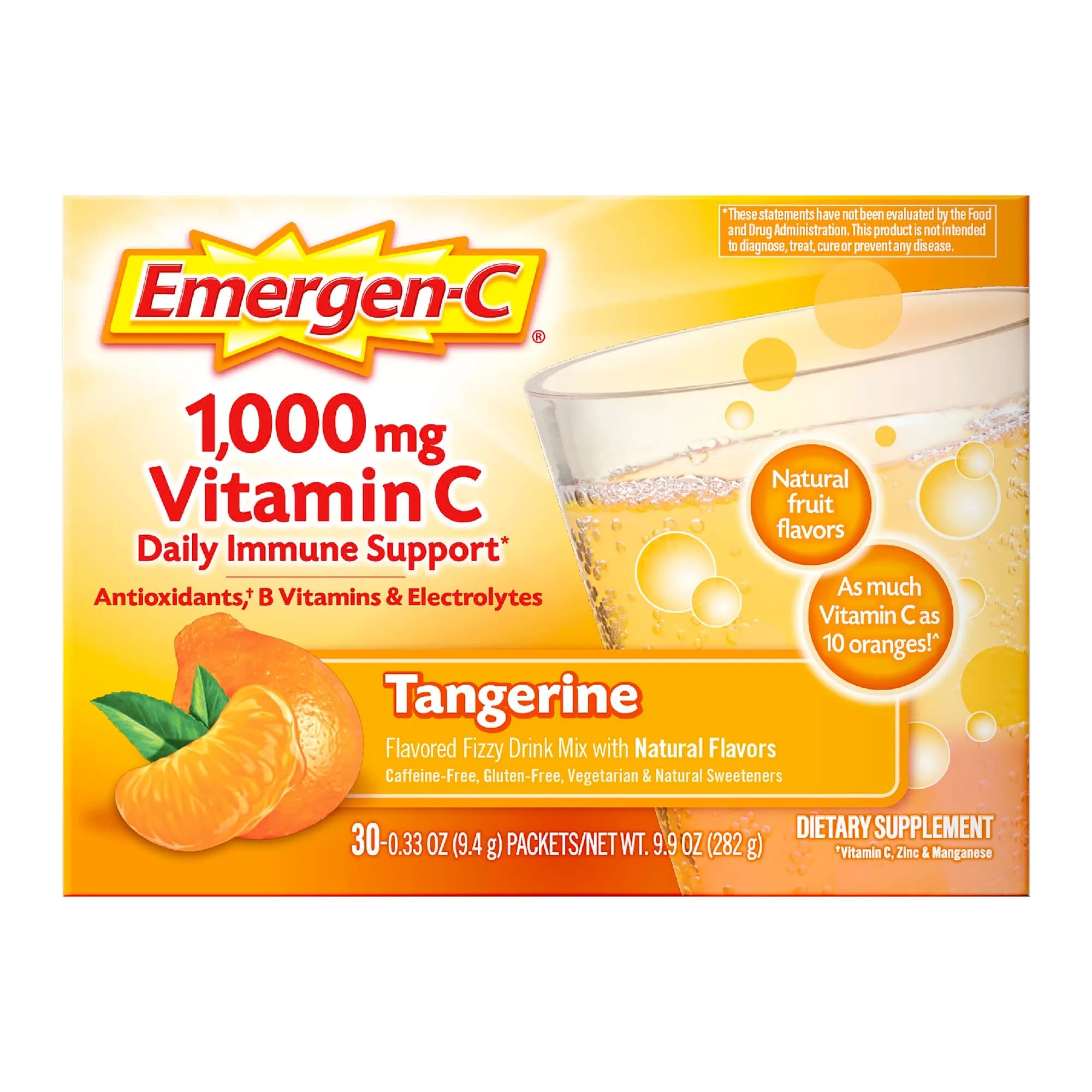 Emergen-C 1000mg Vitamin C Immune Support Powder Tangerine 30 Count | Daily Immune Support with Zinc & B Vitamins