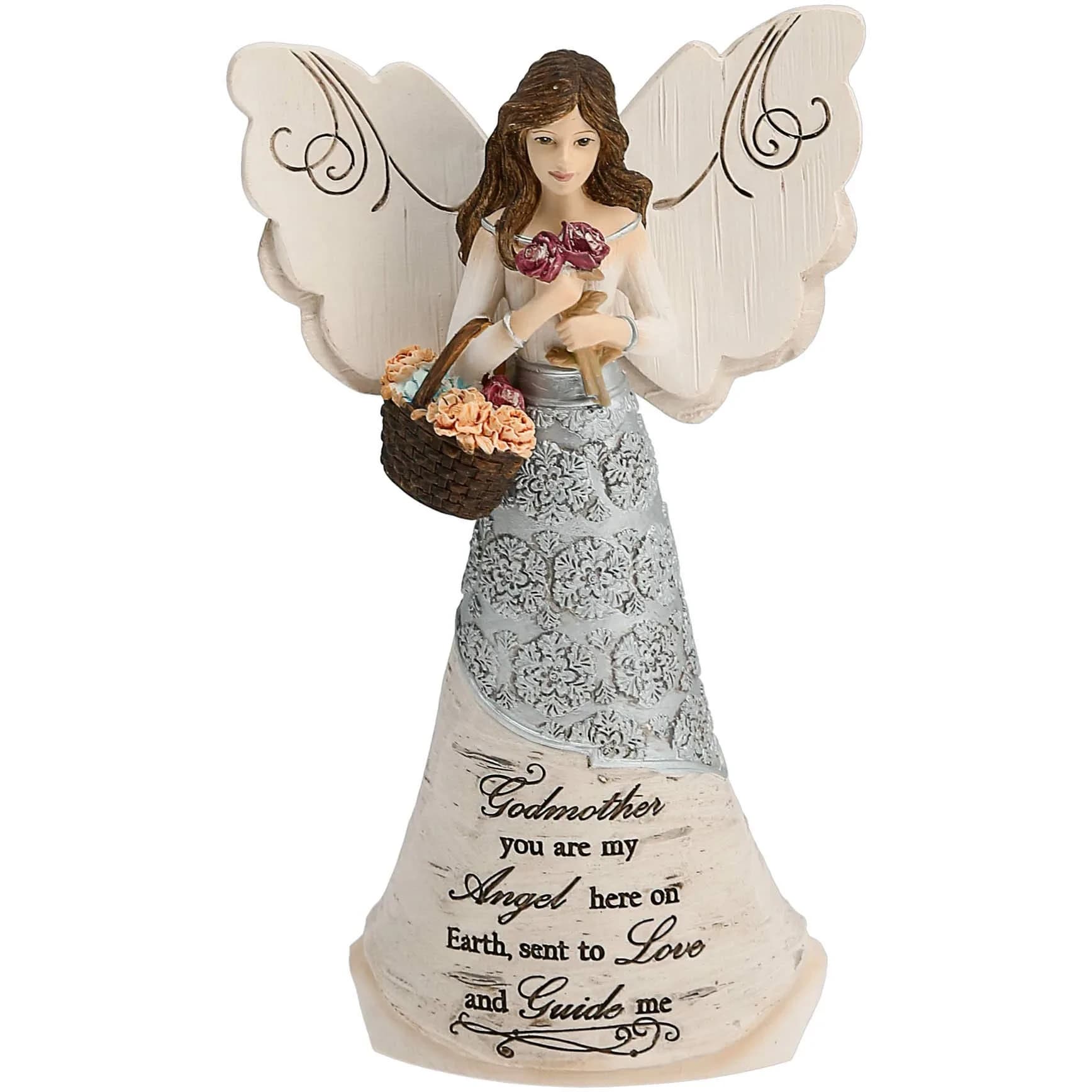 Pavilion Elements Faith Angel Figurine 16.51 cm (6.5-Inch) Holding Cross | Religious Home Décor Accent — Beige, Brown, Black, Silver, Purple, Green, White