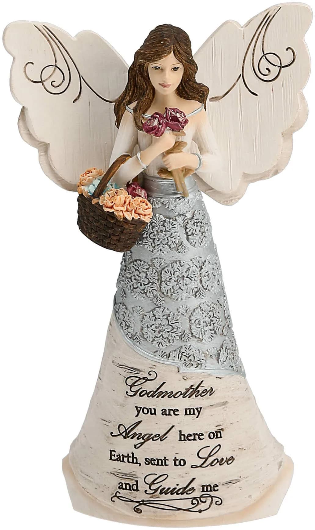 Pavilion Elements Godmother Angel Figurine 6-Inch (15.24 cm) | Holding Basket of Flowers, You are My Angel Here on Earth — 82303
