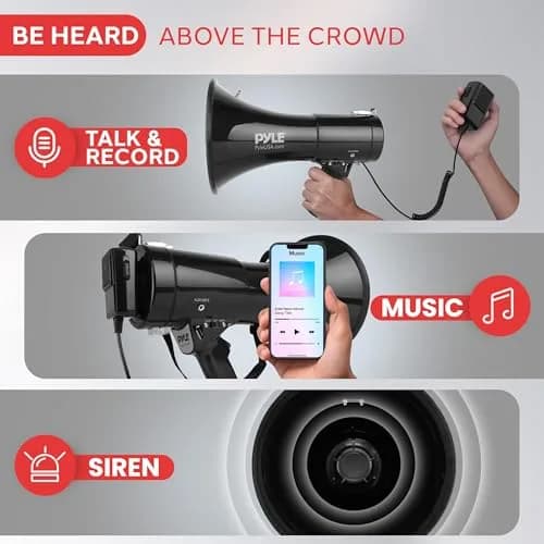 Pyle 50W Megaphone Speaker PA Bullhorn Built-in Siren, 1554 Meters Range | Portable Outdoor Sound System thumbnail 3