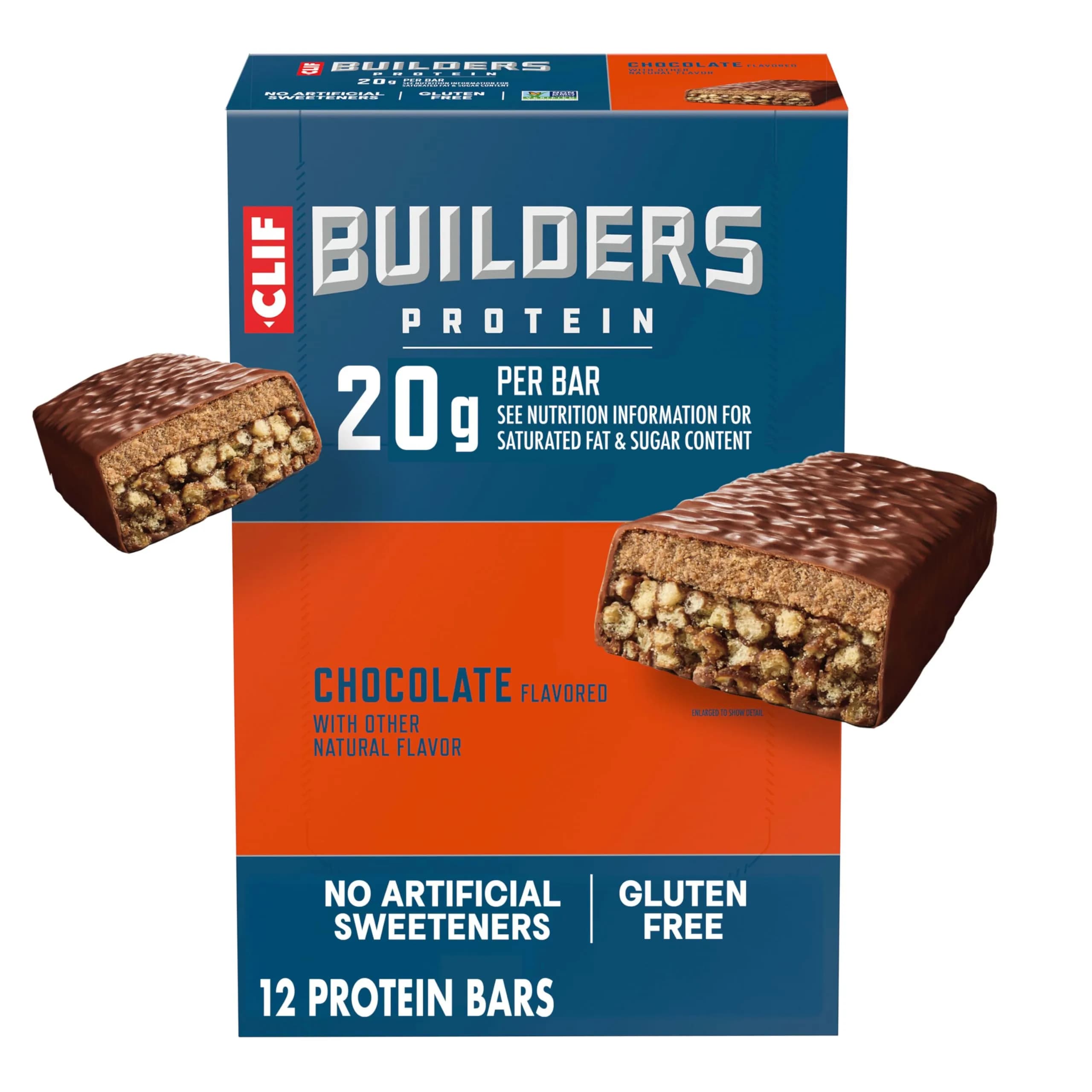 CLIF BUILDERS Protein Bars - Chocolate Flavor - 20g Plant Based Protein - Gluten Free - 2.4 oz. (68g) | Post-Workout Recovery Snack — Chocolate
