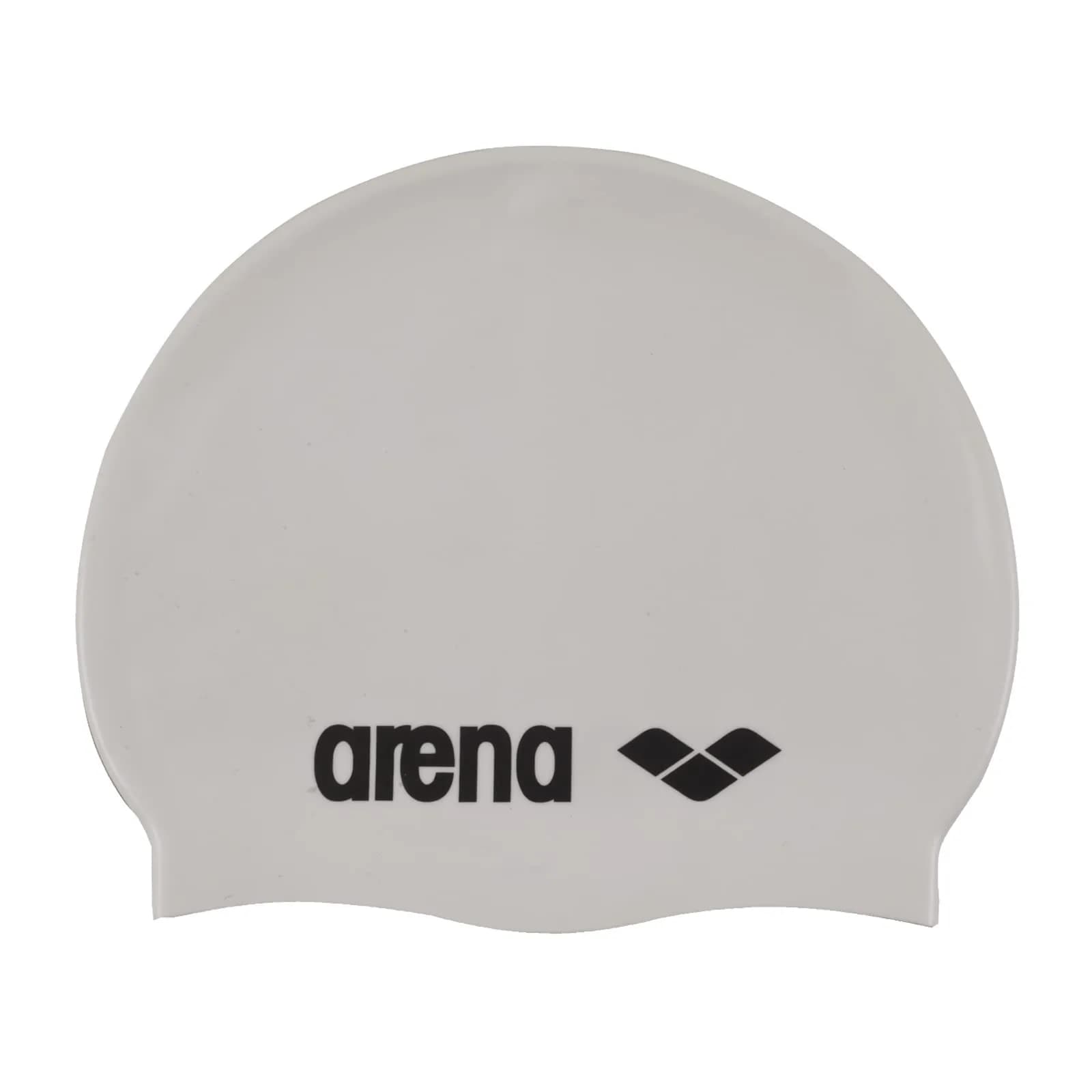 Arena Classic Unisex Soft Silicone Swim Cap for Women and Men, Intensive Training and Racing Comfortable Non-Slip Long Hair Swimming Hat, Black/Silver — White/Black