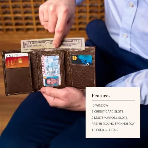 Christian Art Gifts Full Grain Leather Wallet for Men: Names of Jesus | Classic Brown Full Grain Leather Bi-Fold Wallet thumbnail 3
