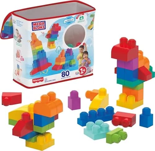 Mega Bloks First Builders Big Building Bag Toy Set, 80 Pieces, Blue | ASTM-Tested Non-Toxic Building Blocks thumbnail 1