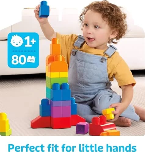 Mega Bloks First Builders Big Building Bag Toy Set, 80 Pieces, Blue | ASTM-Tested Non-Toxic Building Blocks thumbnail 2