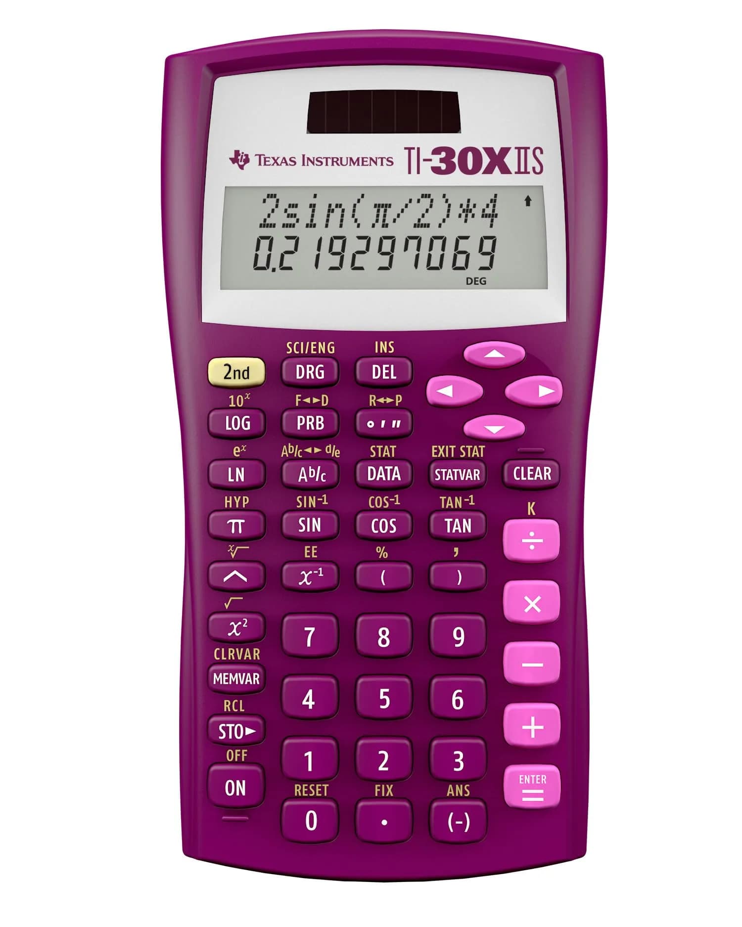 Texas Instruments TI-30XIIS Scientific Calculator, Raspberry, 1 Pack | 2-Line Display, Solar & Battery Powered