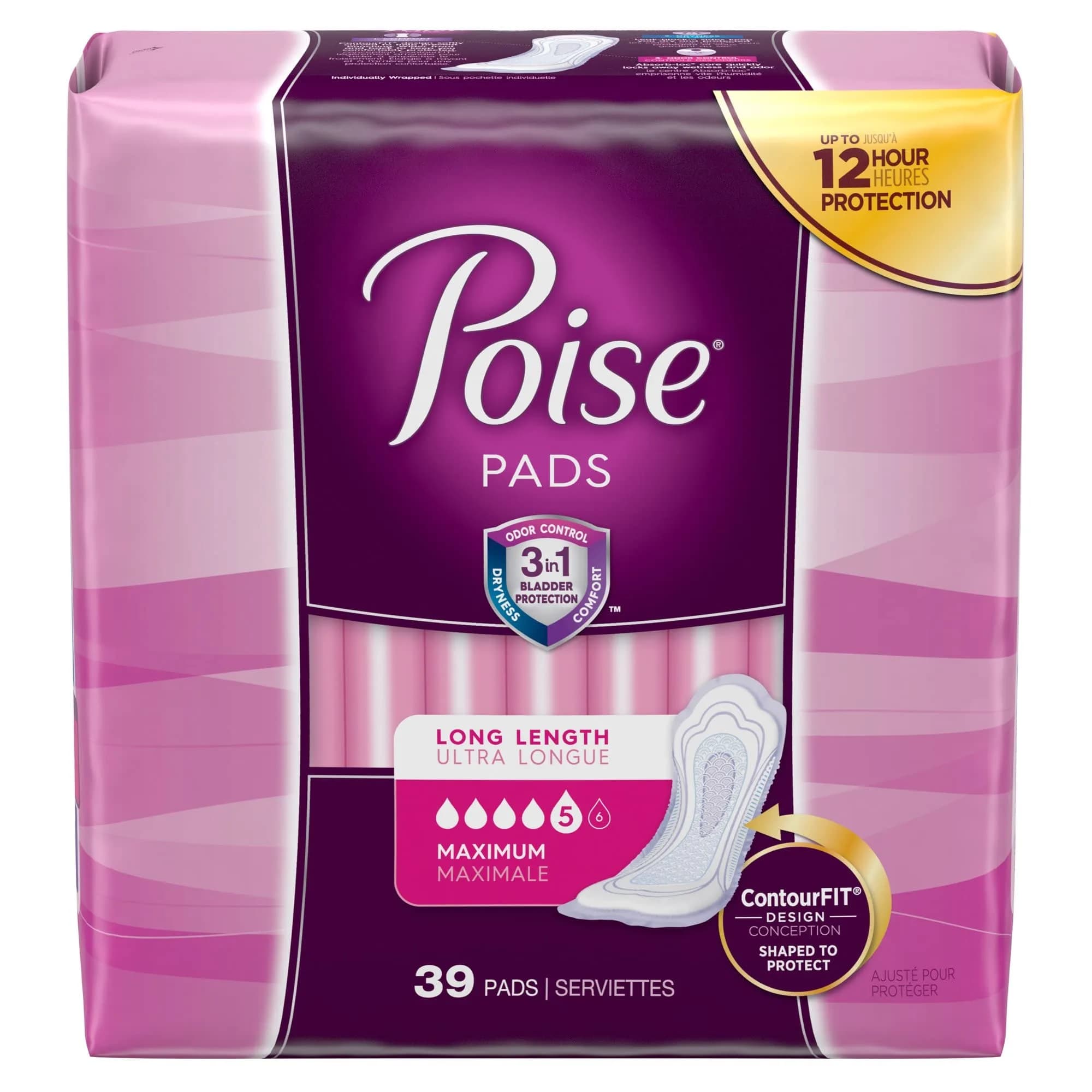 Poise Incontinence Pads Maximum Absorbency Regular Length 192 Count (768 Total Pads) | 3-in-1 Dryness, Comfort, Odor Control — White