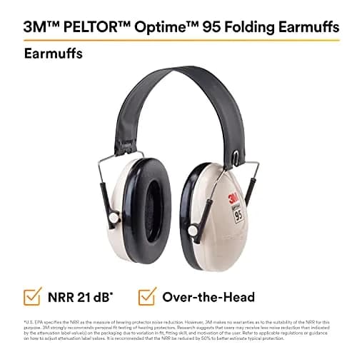 3M PELTOR Optime 95 Folding Earmuffs, Beige/Black | 21 dB NRR, Over-the-Head, Stainless Steel Headband thumbnail 2