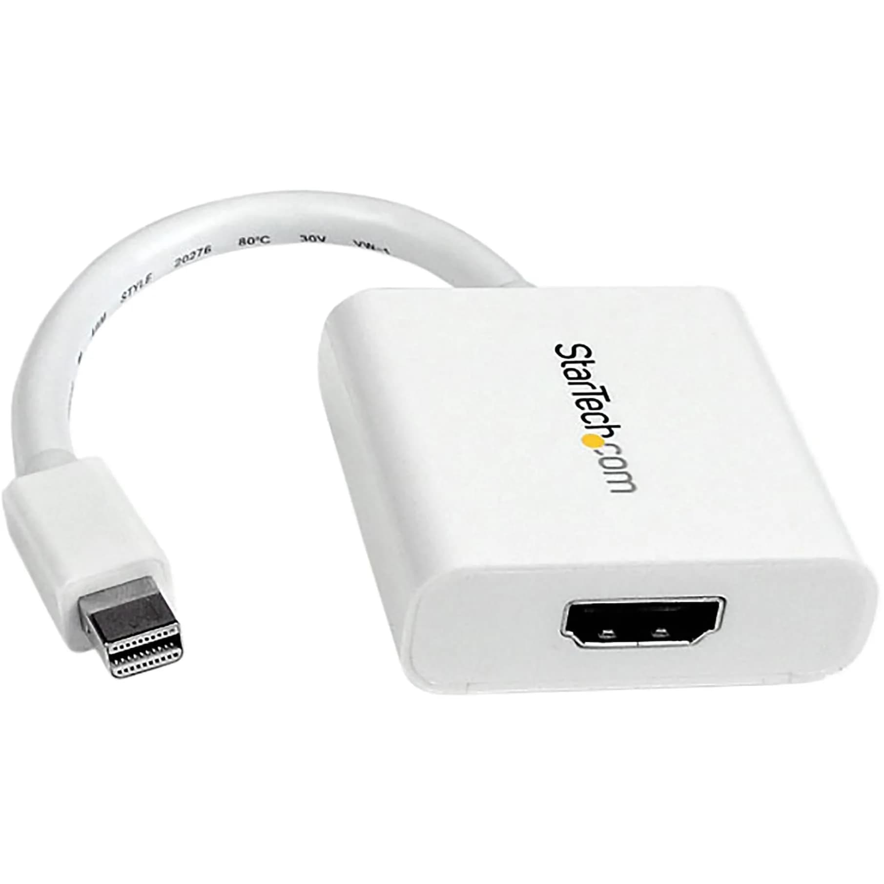 StarTech.com Passive Mini DP to HDMI Adapter, 12.5 cm (5 in) Cable, White | Connect Mini DisplayPort to HDMI Displays