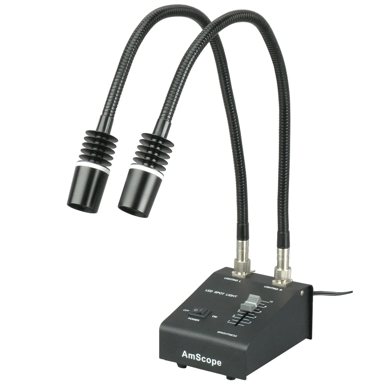 AmScope LED-6W Powerful 6 Watt LED Dual Gooseneck Lights Illuminator with Intensity Control | 23.25" (590mm) Flexible Lights - main product image