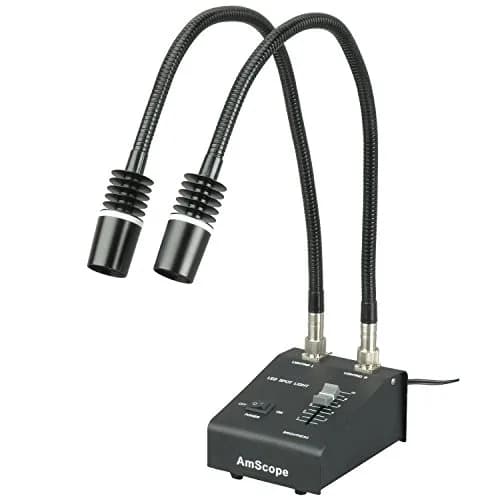 AmScope LED-6W Powerful 6 Watt LED Dual Gooseneck Lights Illuminator with Intensity Control | 23.25" (590mm) Flexible Lights thumbnail 1