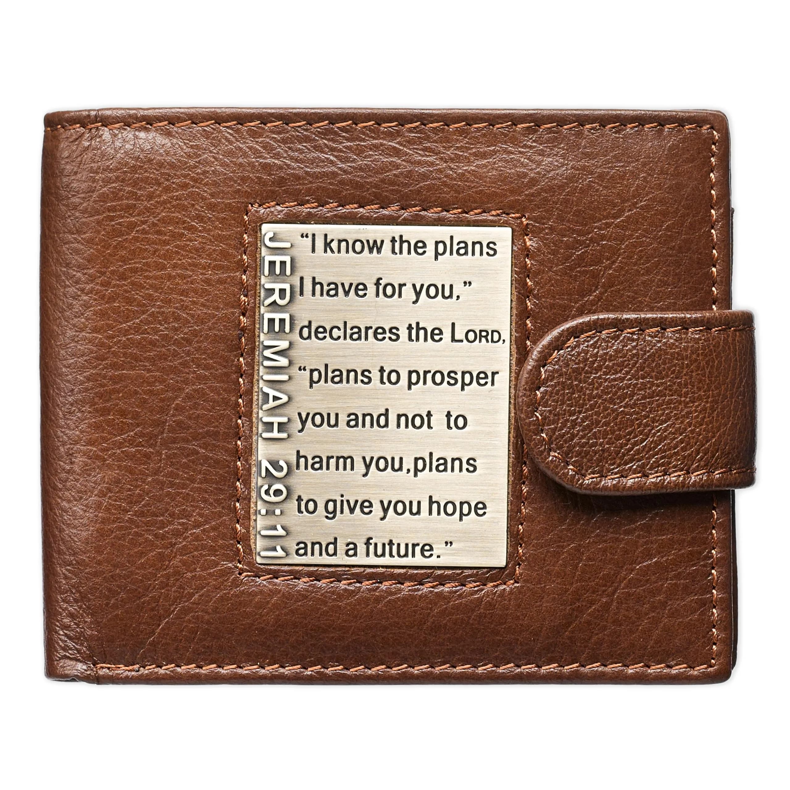 Christian Art Gifts Full Grain Leather Bifold Scripture Wallet, RFID Blocking, Wings Like Eagles, Brown | Inspirational Christian Accessory — Brown/The Plans / Bill-fold