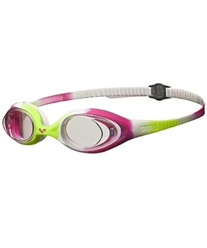 ARENA Unisex Youth Spider Junior Swim Goggles No Fog Non-Mirror Lens Lime Fuchsia/White/Clear | Easy Adjust Strap (70-120 chars) thumbnail 1