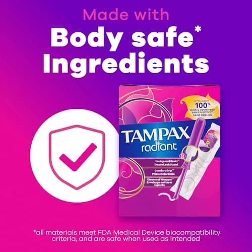 Tampax Radiant Tampons Super Absorbency with LeakGuard Braid Unscented 28 Count | Reliable Protection for Heavy Flow Days thumbnail 9