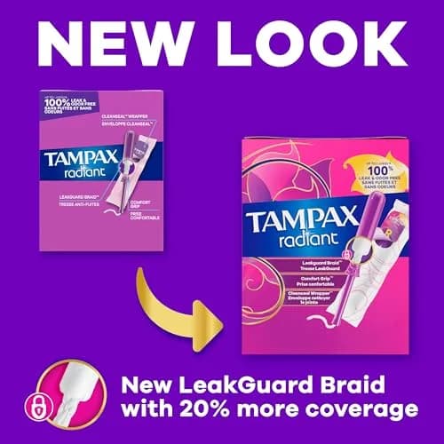 Tampax Radiant Tampons Super Absorbency with LeakGuard Braid Unscented 28 Count | Reliable Protection for Heavy Flow Days thumbnail 2
