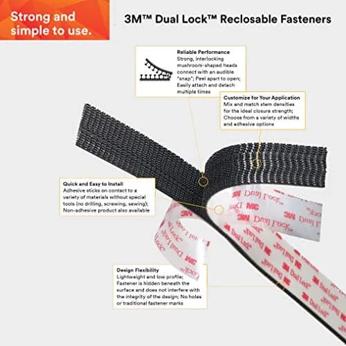 3M Dual Lock Reclosable Fasteners Heavy Duty Industrial Use Black TB3550 1" x 10 ft | Super strength, reusable, indoor/outdoor thumbnail 2