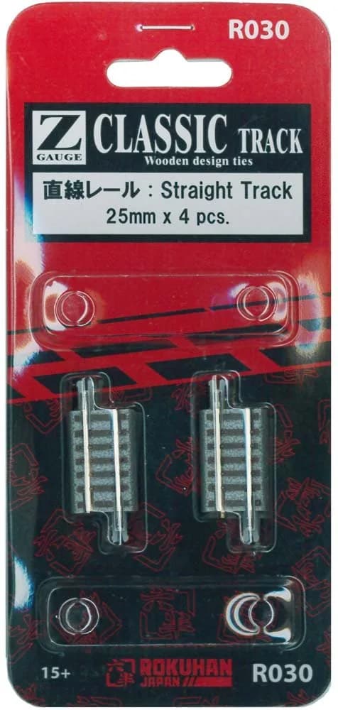 Rokuhan Z Gauge R030 Straight 25mm Rail (Pack of 4) | 25mm Nickel Silver Rails for Model Railroads - main product image