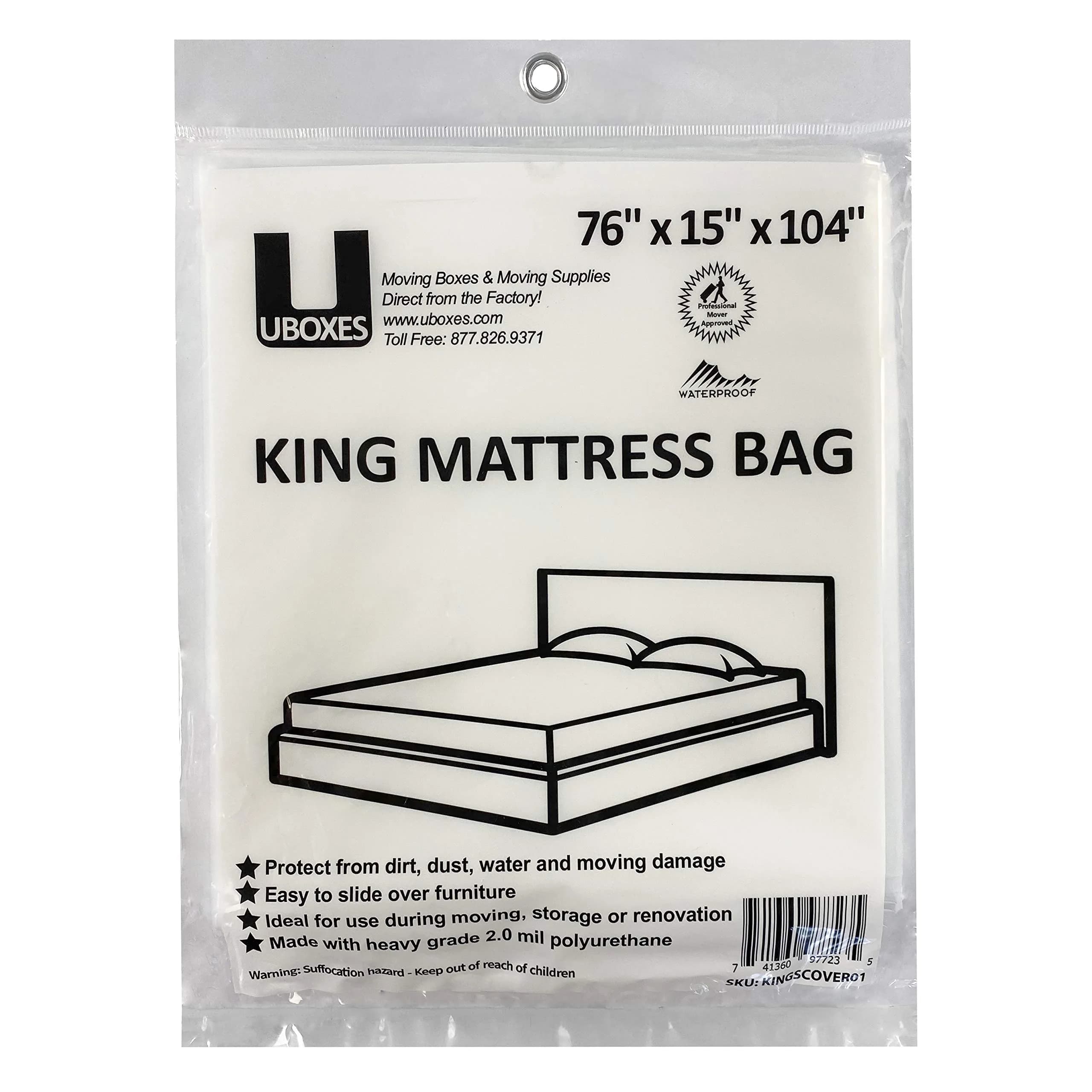 UBOXES King Size Mattress Cover/Bag 76x15x104 in | Clear Plastic Ventilated Mattress Protector - main product image