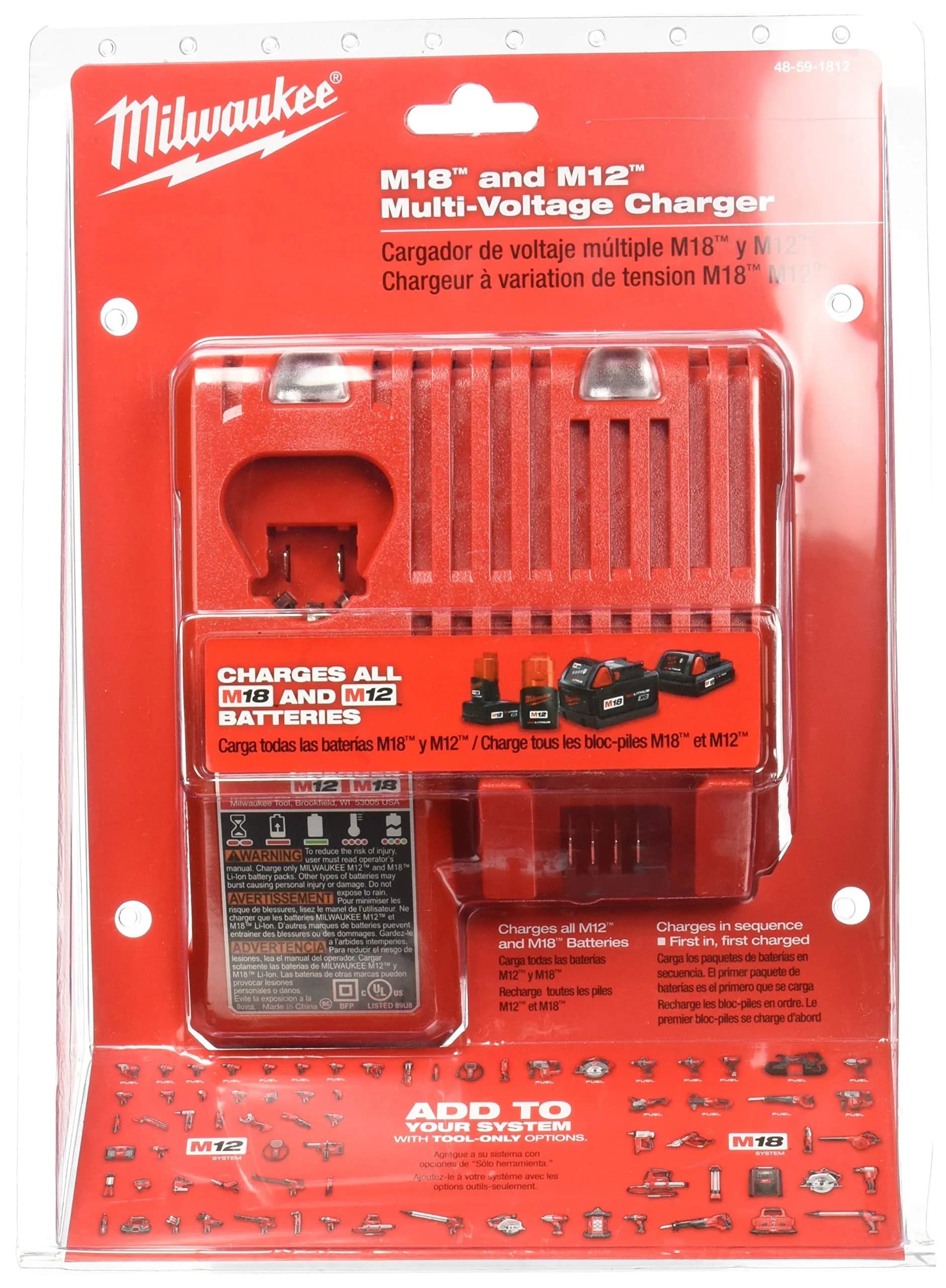 Milwaukee M12 & M18 18V/12V Multi-Voltage Lithium-Ion Battery Charger with Fuel Gauge | Charges 2 Batteries Simultaneously