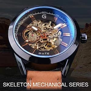GLEIM Mechanical Skeleton Watch Self-Winding Leather Brown | Casual & Stylish thumbnail 9