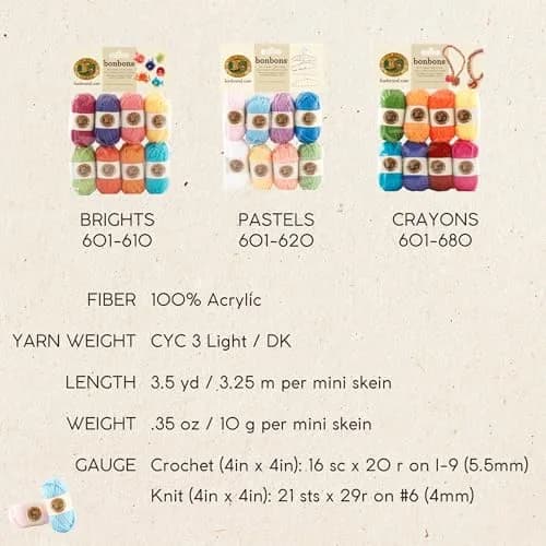 Lion Brand Yarn BonBons Yarn Pack Party | 8 Mini Skeins, 26m (28yd) Each | Assorted Colors for Amigurumi & Crafts thumbnail 6