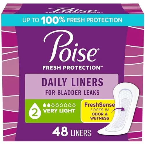 Poise Daily Liners, Incontinence Panty Liners, 48 ct | 2 Drop Very Light Absorbency, Ultra-Dry & Odor Control thumbnail 1