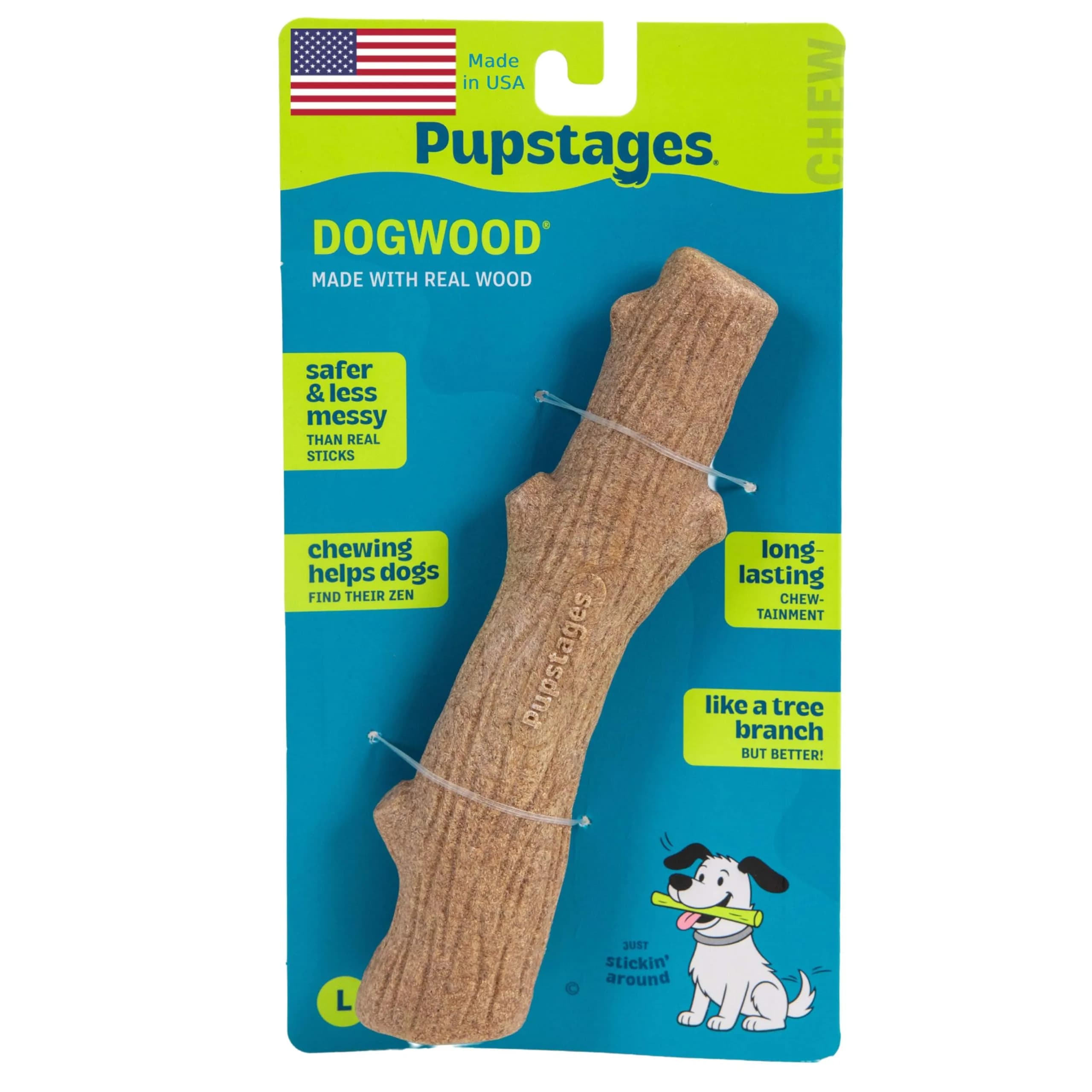 Pupstages Dogwood Stick Dog Chew Toy Small 5.4" | Real-Wood Blend for Moderate Chewers — Large / Dogwood