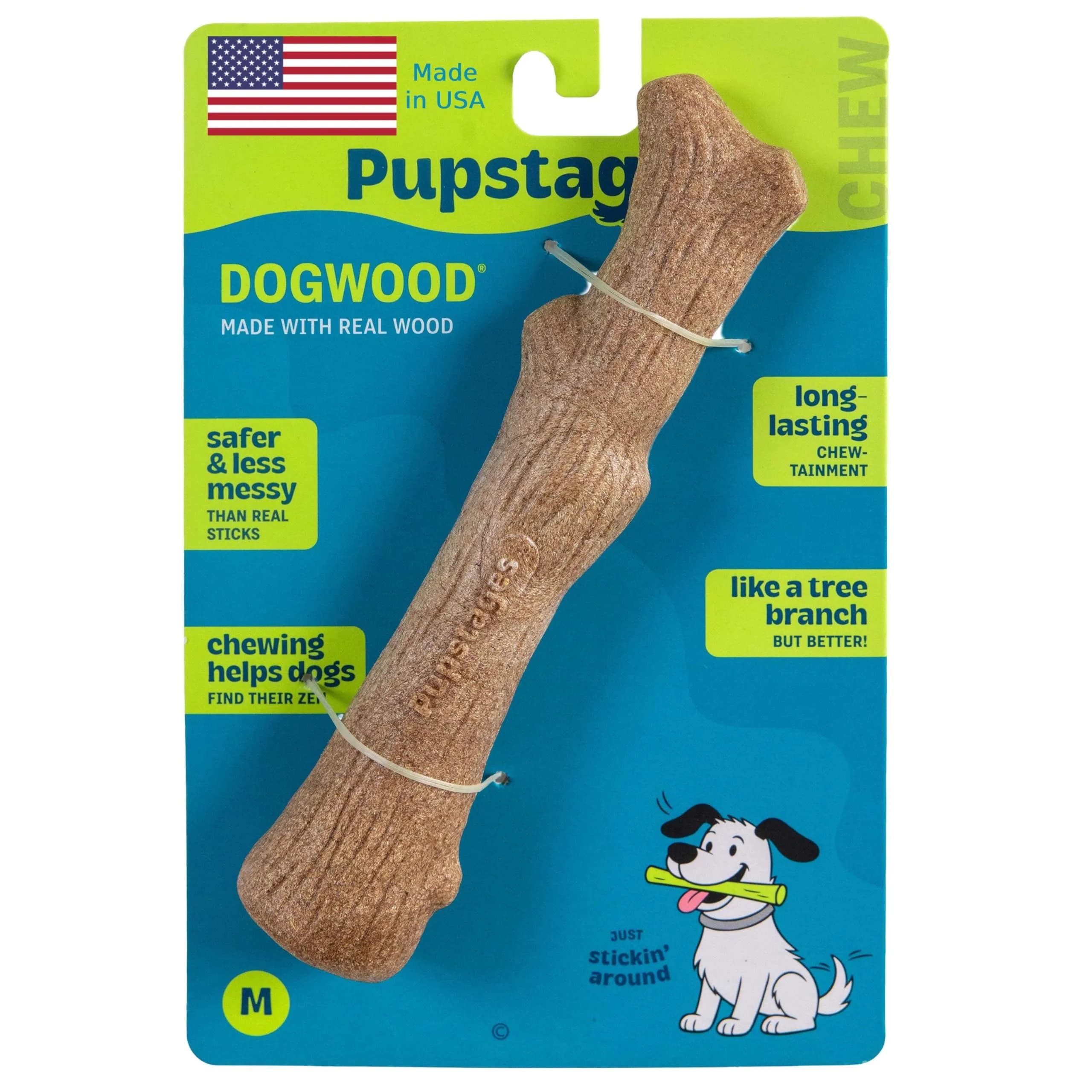 Pupstages Dogwood Stick Dog Chew Toy Small 5.4" | Real-Wood Blend for Moderate Chewers — Medium / Dogwood