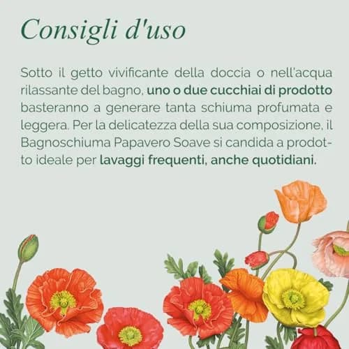 L'Erbolario Shower Gel – Antioxidant & Moisturizing Body Wash – Sensitive Skin – Floral Amber – Sweet Poppy – 8.4 oz thumbnail 3