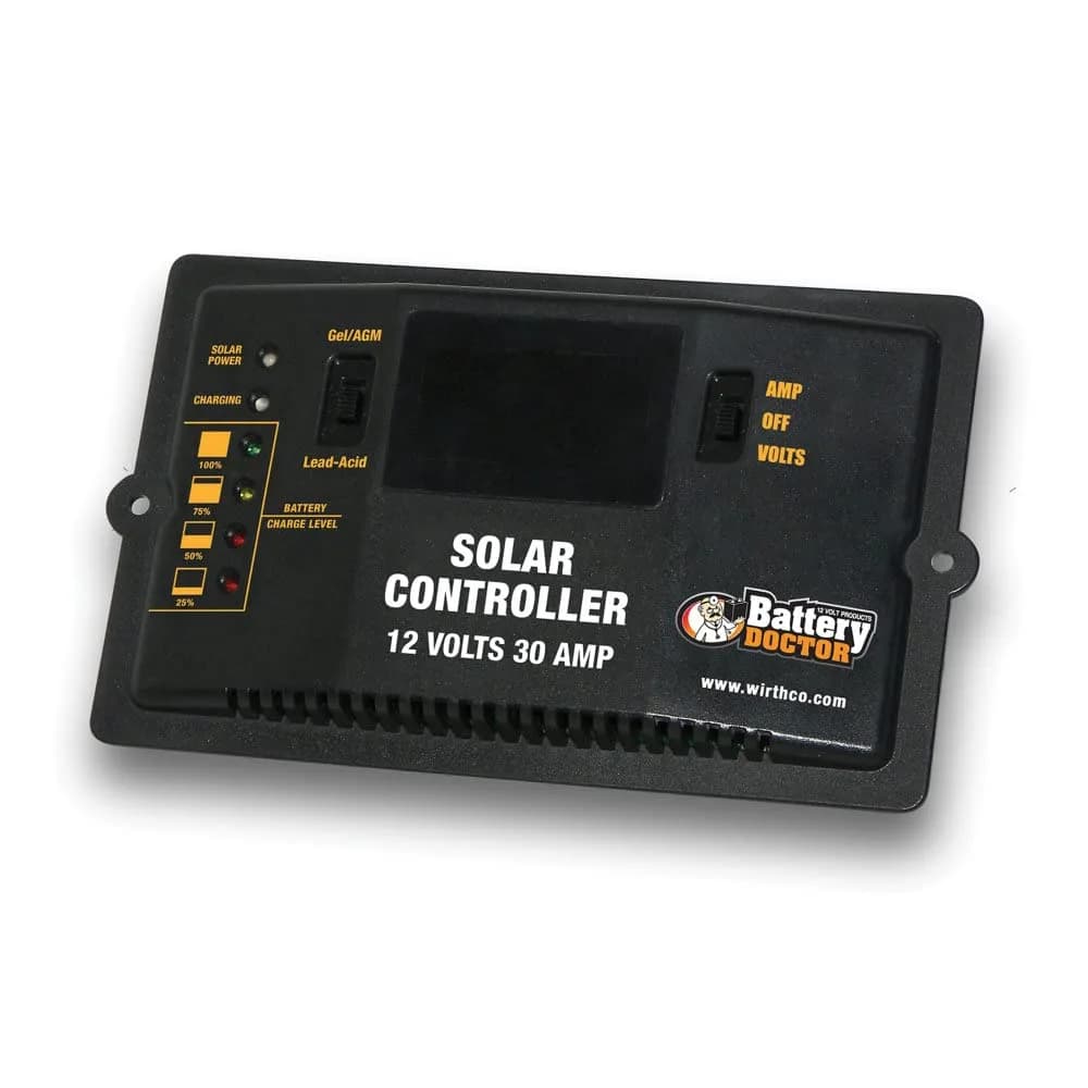 WirthCo 12 Volt 10 Amp Solar Charge Controller | Compact Lead-Acid Battery Regulator — 30 Amp