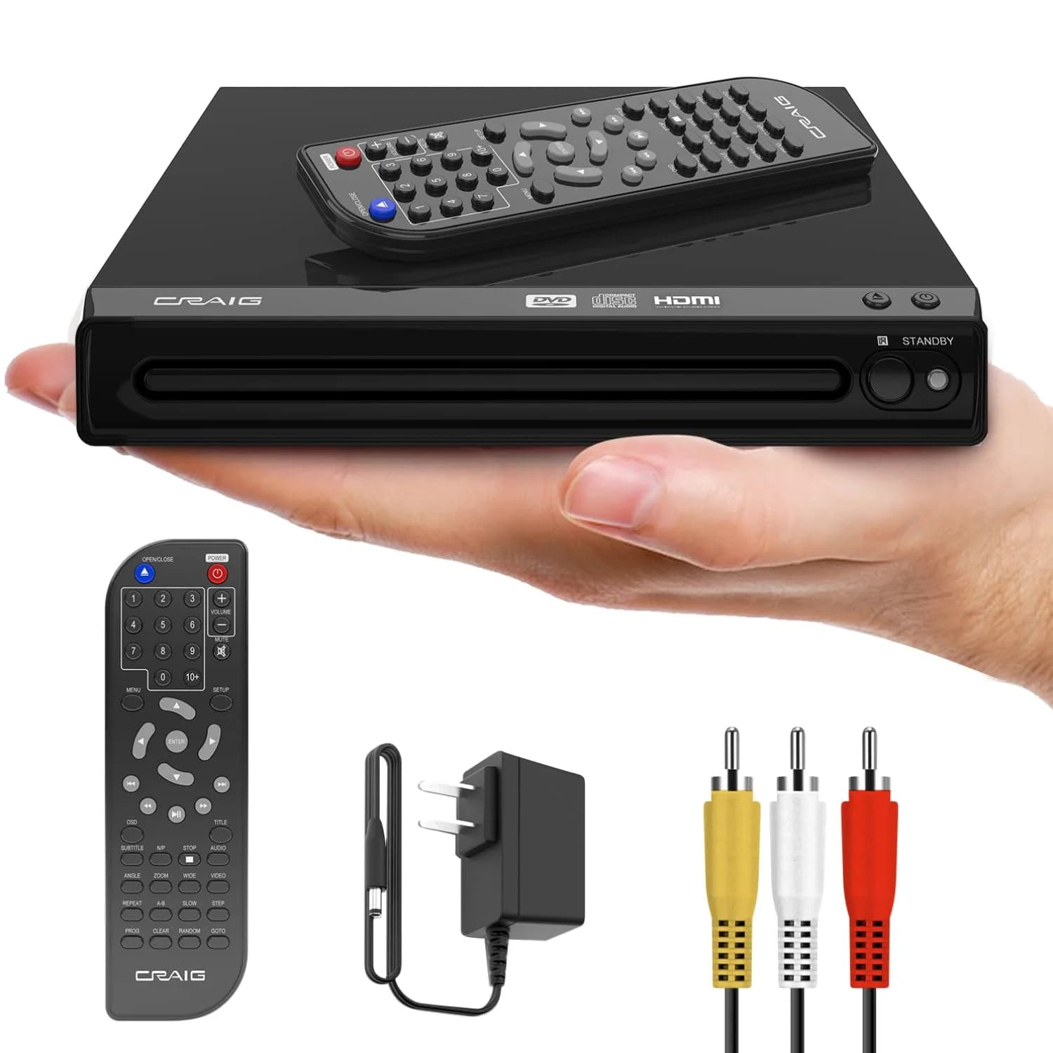 Craig CVD512a Compact DVD/CD Player with Remote | Progressive Scan, Multi-Format Playback — Black