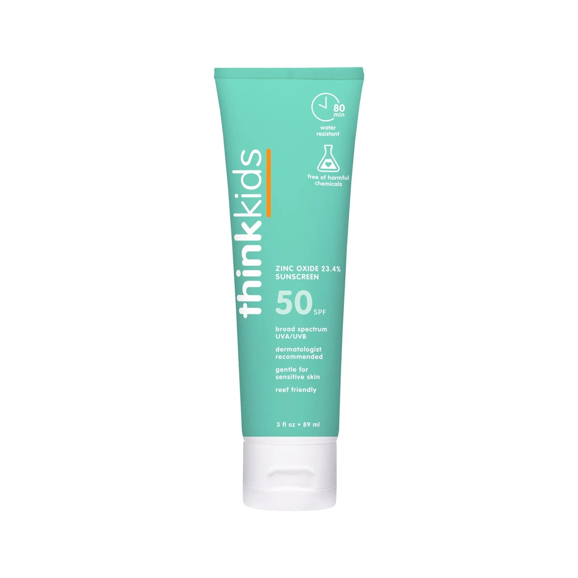 Thinkkids Kids Sunscreen SPF 50+ Mineral Formula 177ml (6 Fl Oz) | Water Resistant & Reef Safe — 3 Ounce