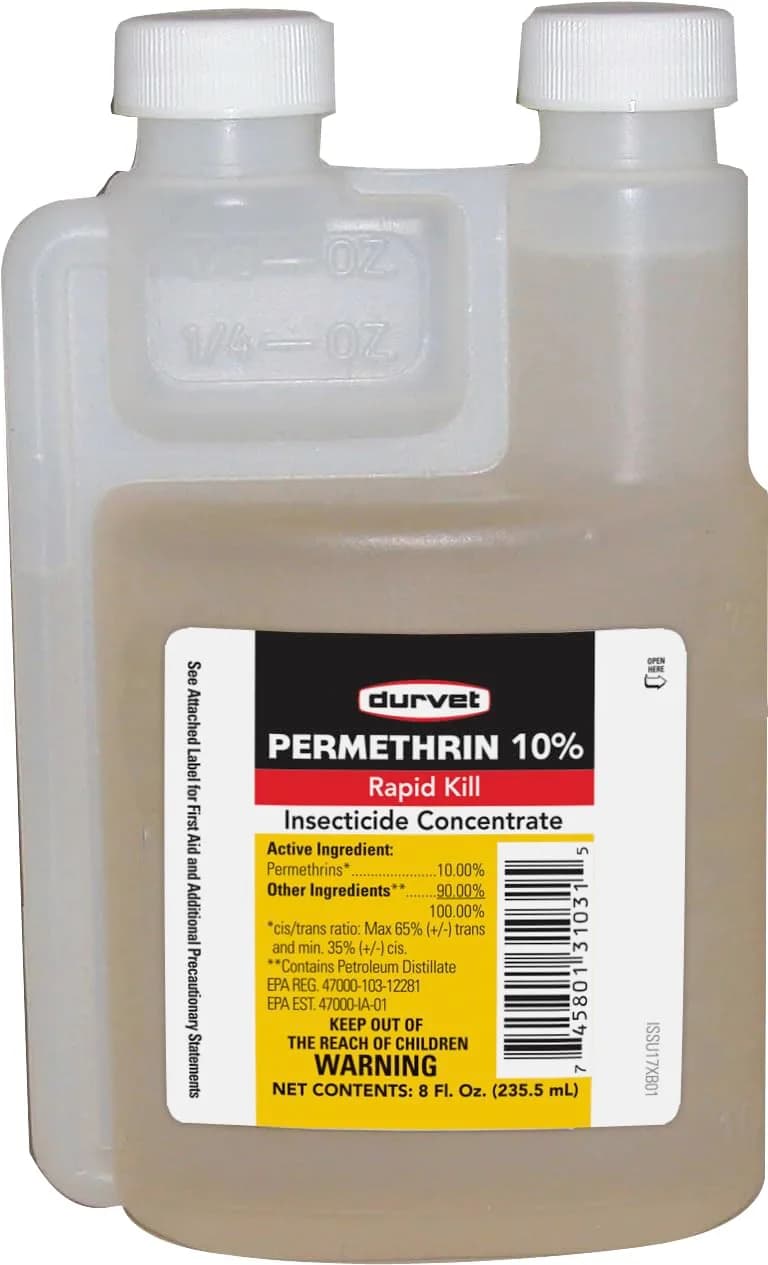 Durvet Permethrin 10% Insecticide Concentrate 237ml (8 fl oz) | Rapid-Kill Livestock & Home Pest Control — No Color