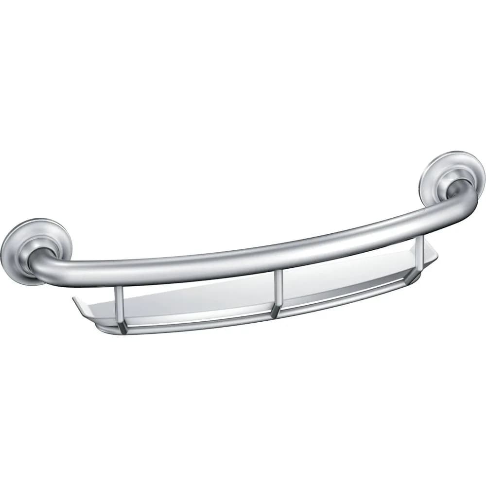 Moen Chrome Bathroom Safety 16-Inch Curved Shower Grab Bar with Shelf | Supports up to 250 lbs