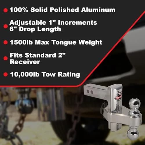 Trimax TRZ6AL Razor XTR 6" Adjustable Drop Hitch | 10,000 LB Capacity, Polished Aluminum thumbnail 2