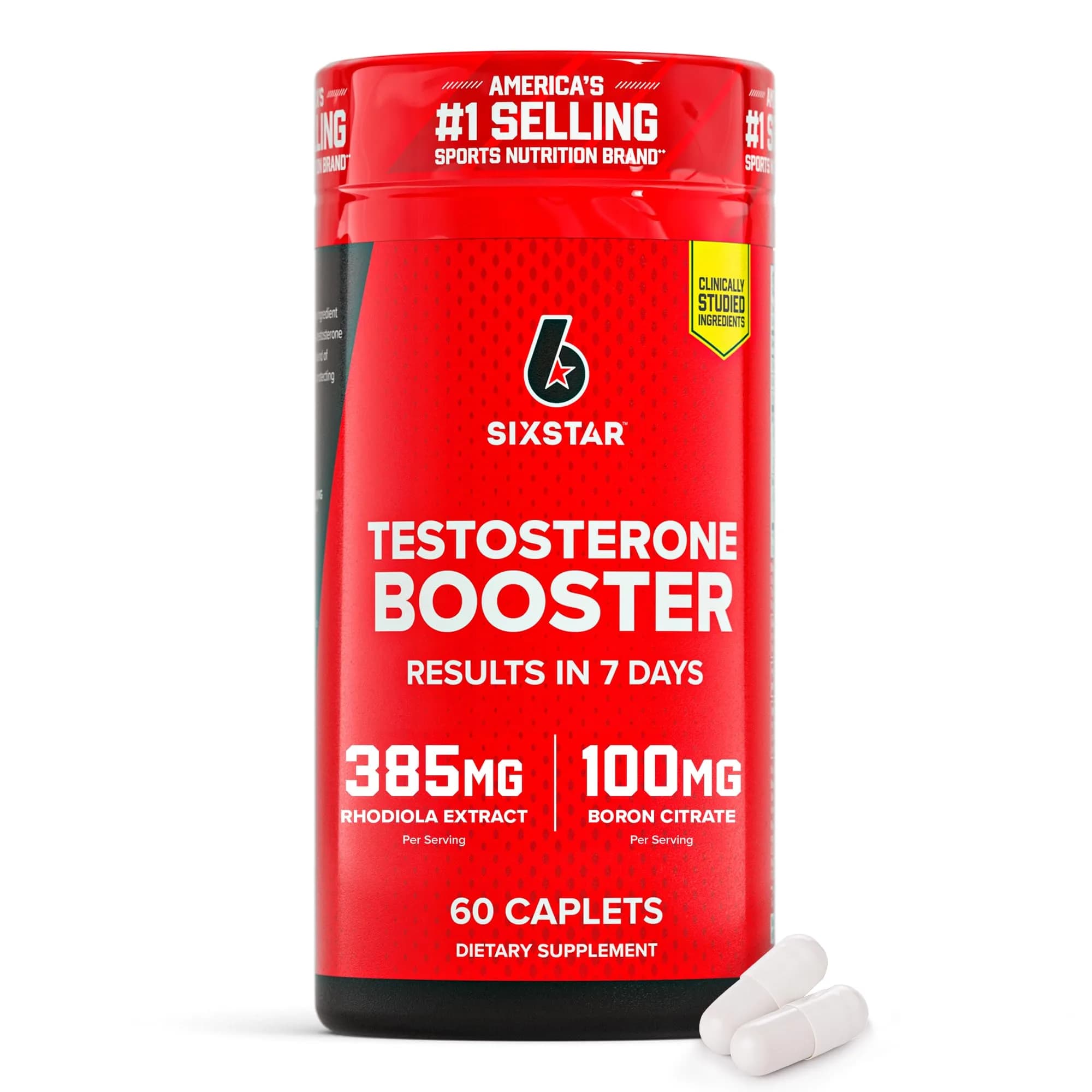 Six Star Testosterone Booster for Men with Rhodiola Extract and Boron Citrate 60 Count (Pack of 1) | Boosts Active Test Levels