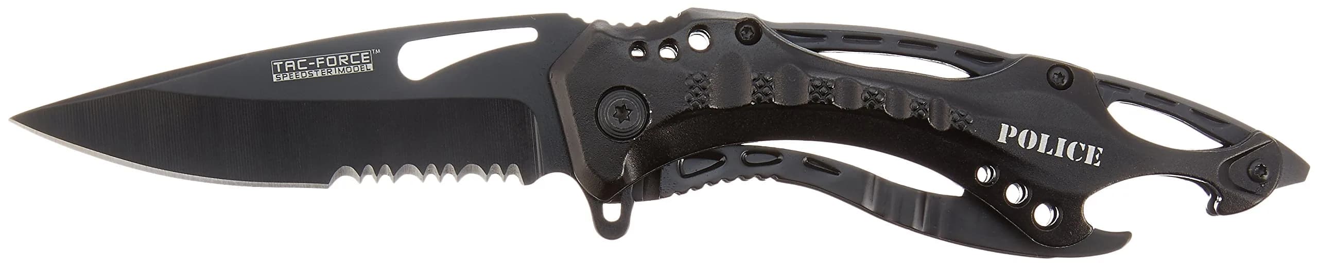 Tac-Force Folding Pocket Knife 3.25-inch Serrated Blade | Black Aluminum Handle, 7.75-inch Overall Length thumbnail 4