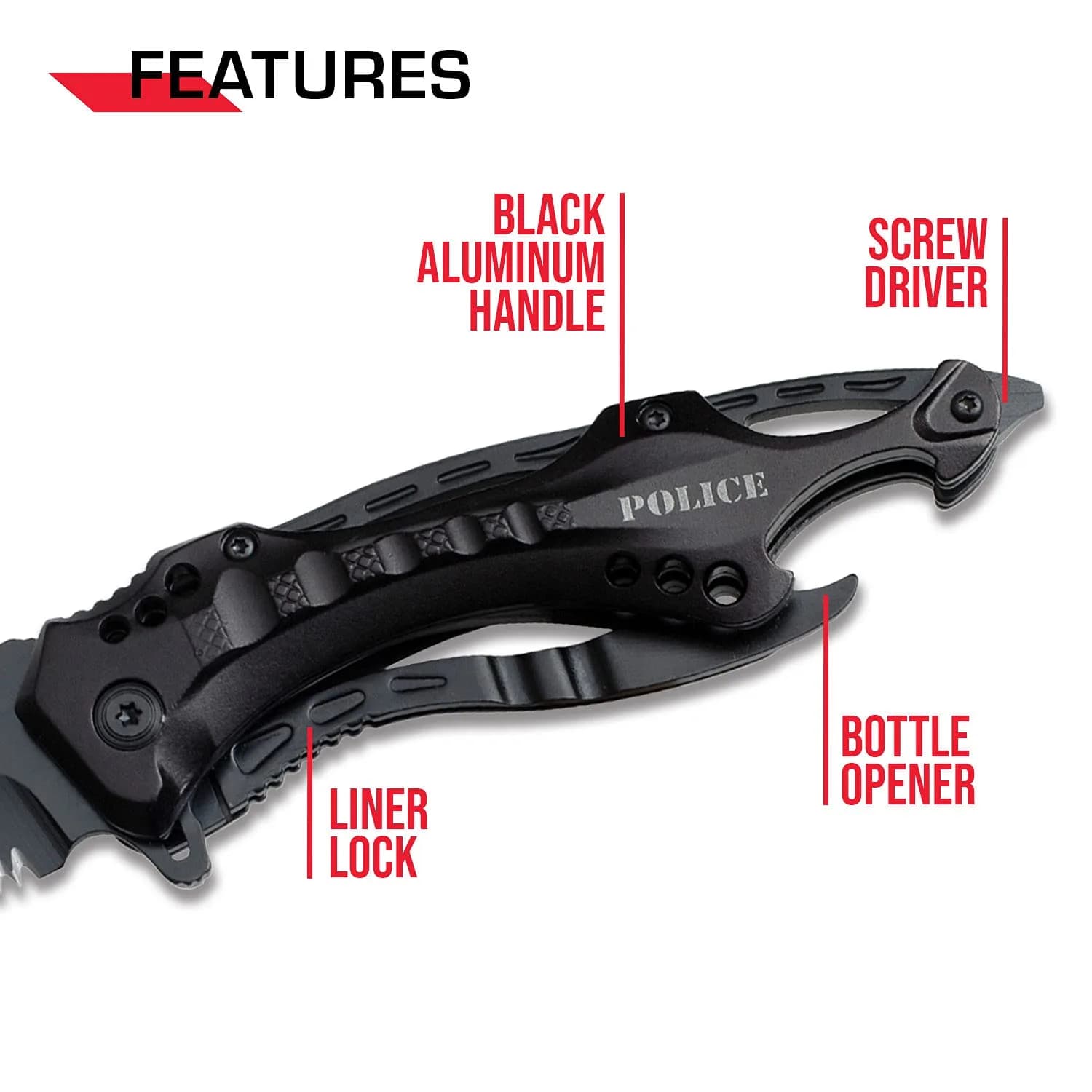 Tac-Force Folding Pocket Knife 3.25-inch Serrated Blade | Black Aluminum Handle, 7.75-inch Overall Length thumbnail 5