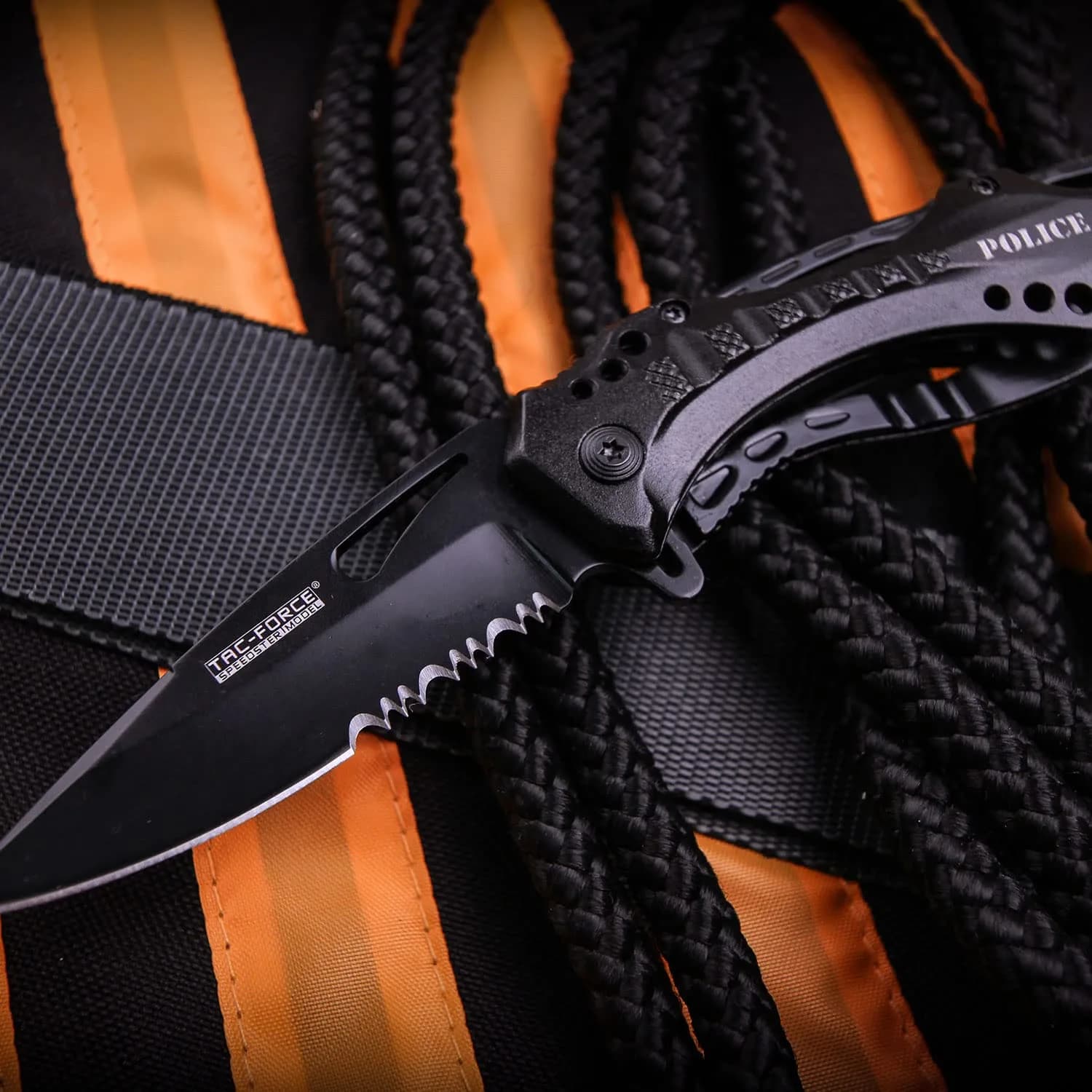 Tac-Force Folding Pocket Knife 3.25-inch Serrated Blade | Black Aluminum Handle, 7.75-inch Overall Length thumbnail 6