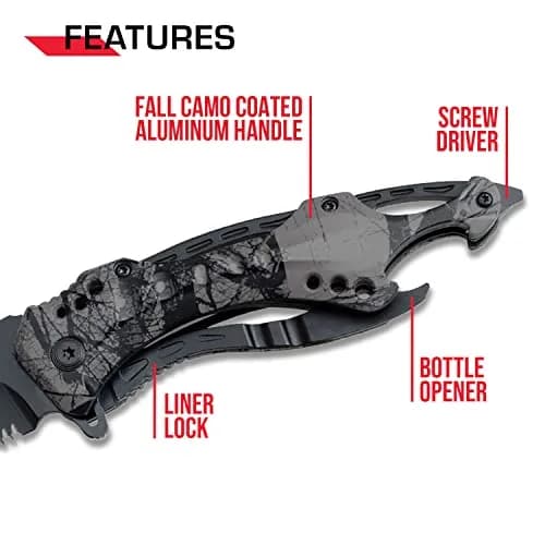 Tac-Force Folding Pocket Knife, 3.25-inch Serrated Blade, Camo Aluminum Handle, 7.75-inch Overall Length TF-705FC | Tactical Utility for Outdoors & Emergency thumbnail 4
