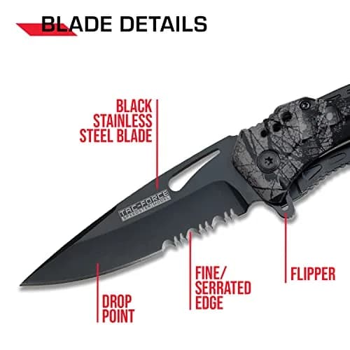 Tac-Force Folding Pocket Knife, 3.25-inch Serrated Blade, Camo Aluminum Handle, 7.75-inch Overall Length TF-705FC | Tactical Utility for Outdoors & Emergency thumbnail 3