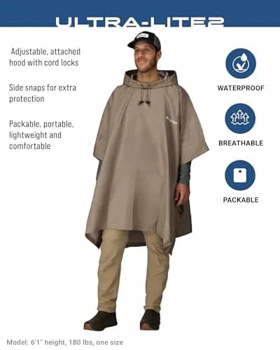 FROGG TOGGS Ultra-Lite2 Reusable Waterproof Breathable Poncho | Packable Hooded Rain Gear thumbnail 2